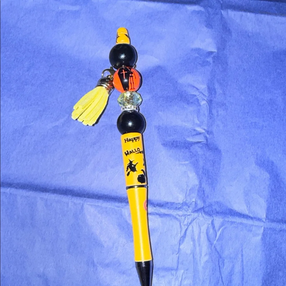 Yellow and Black Beaded Pen with Tassel